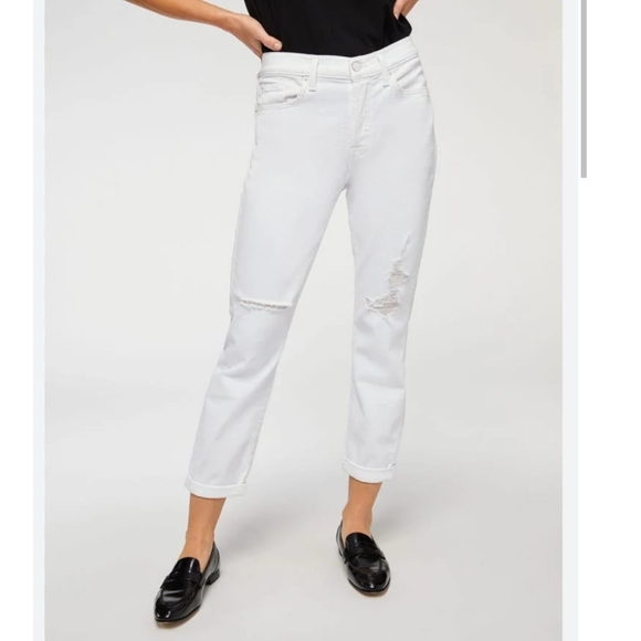 7 for All Mankind Broken Twill Josefina boyfriend jeans white size 28 distressed - Picture 1 of 16